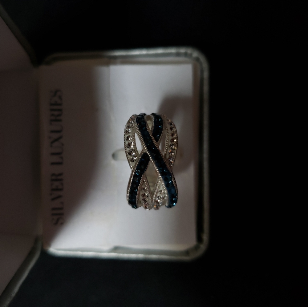 NWT Fine Silver Plated Genuine Crystal Ring.